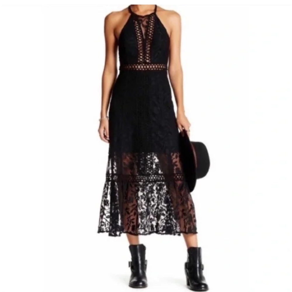 Free People Black Lace Halter Dress